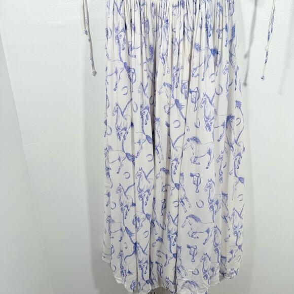 JessKae The Fox Group Quincy Horse Equestrian Midi Smocked Dress Blue Small - Picture 14 of 15